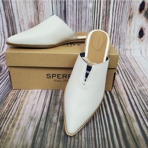 Sperry Saybrook White Leather Point Toe Mules